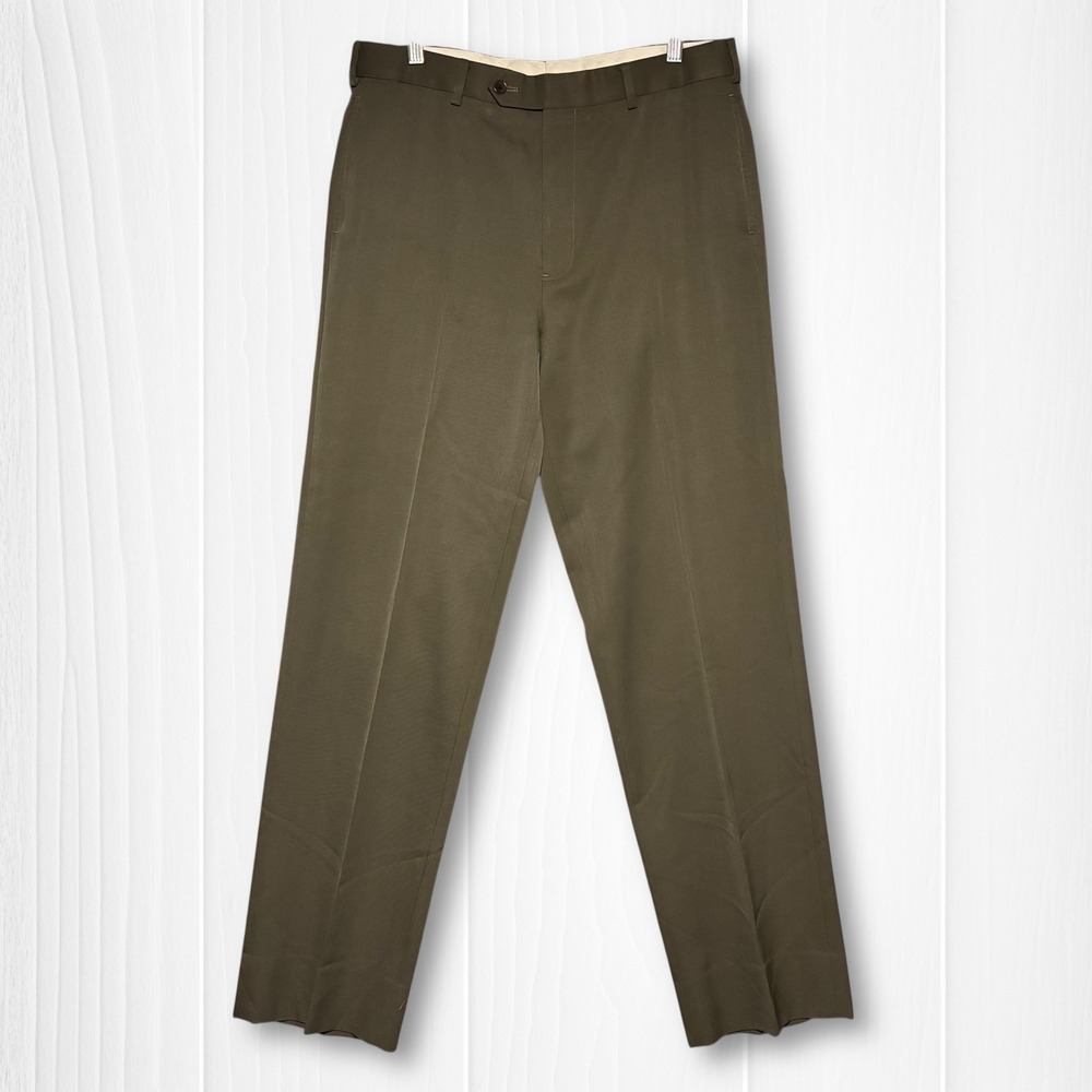 Brooks Brothers 100% Wool Madison Fit Flat Front Trousers Mens 35x34 Olive Brown